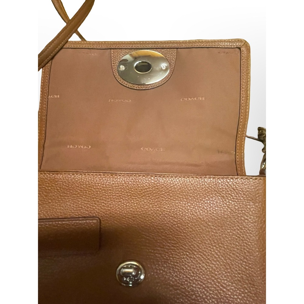 Coach Pebbled Leather Turnlock Crossbody Bag Brown brass Hardware luxury chic - Picture 6 of 10